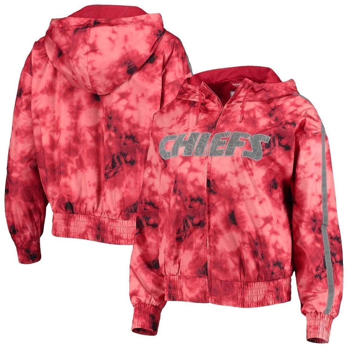 New π₯° Women's Mitchell & Ness Red Kansas City Chiefs Galaxy Full-Zip Windbreaker Hoodie Jacket π
