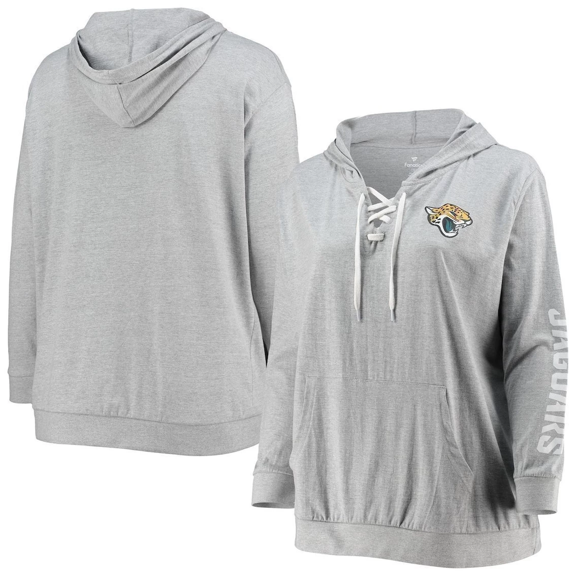 Flash Sale π₯° Women's Fanatics Branded Heathered Gray Jacksonville Jaguars Plus Size Lace-Up Pullover Hoodie π