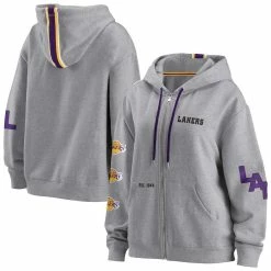 Coupon 🔔 Women's WEAR By Erin Andrews Heathered Gray Los Angeles Lakers Taped Full-Zip Hoodie 🌟