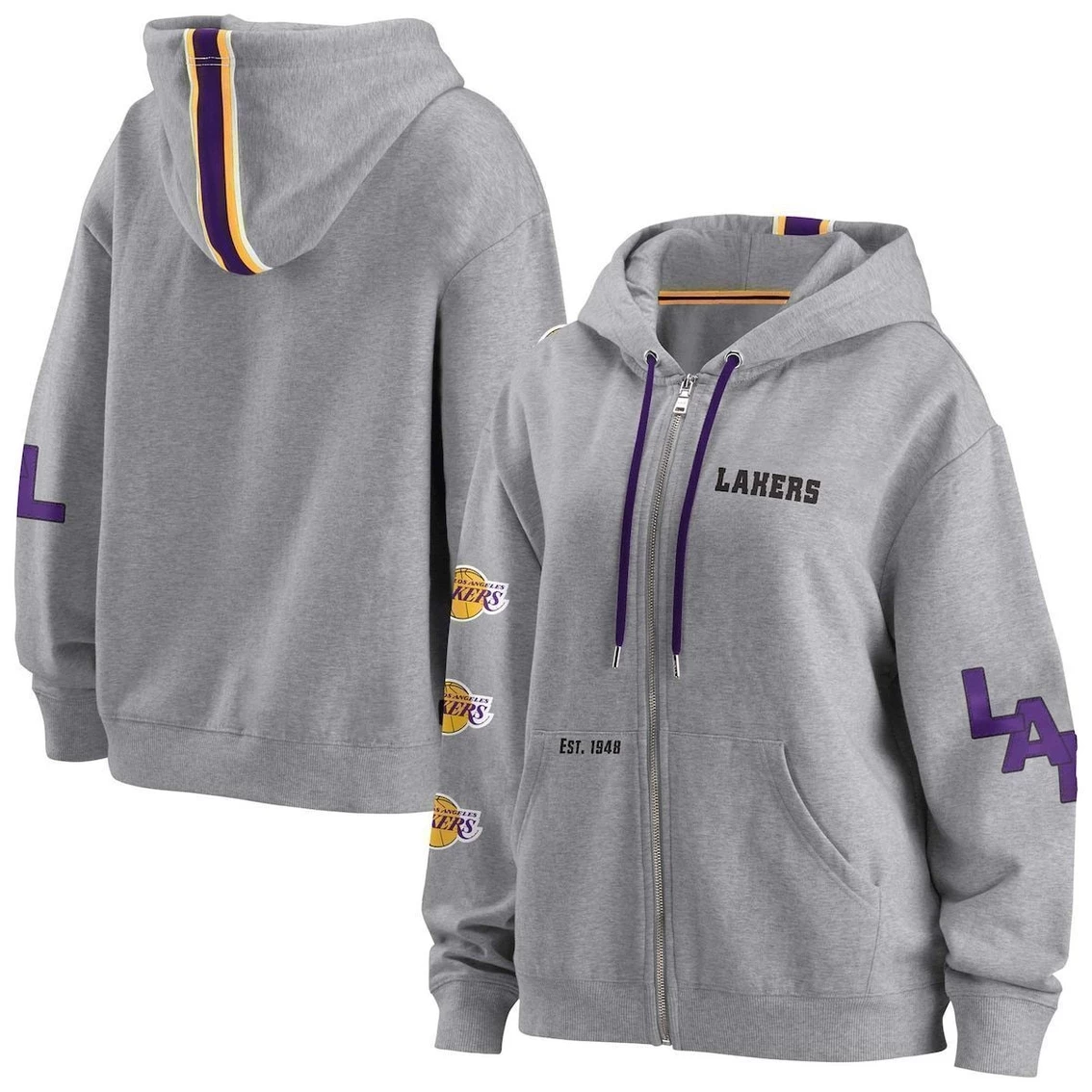 Coupon π Women's WEAR By Erin Andrews Heathered Gray Los Angeles Lakers Taped Full-Zip Hoodie π