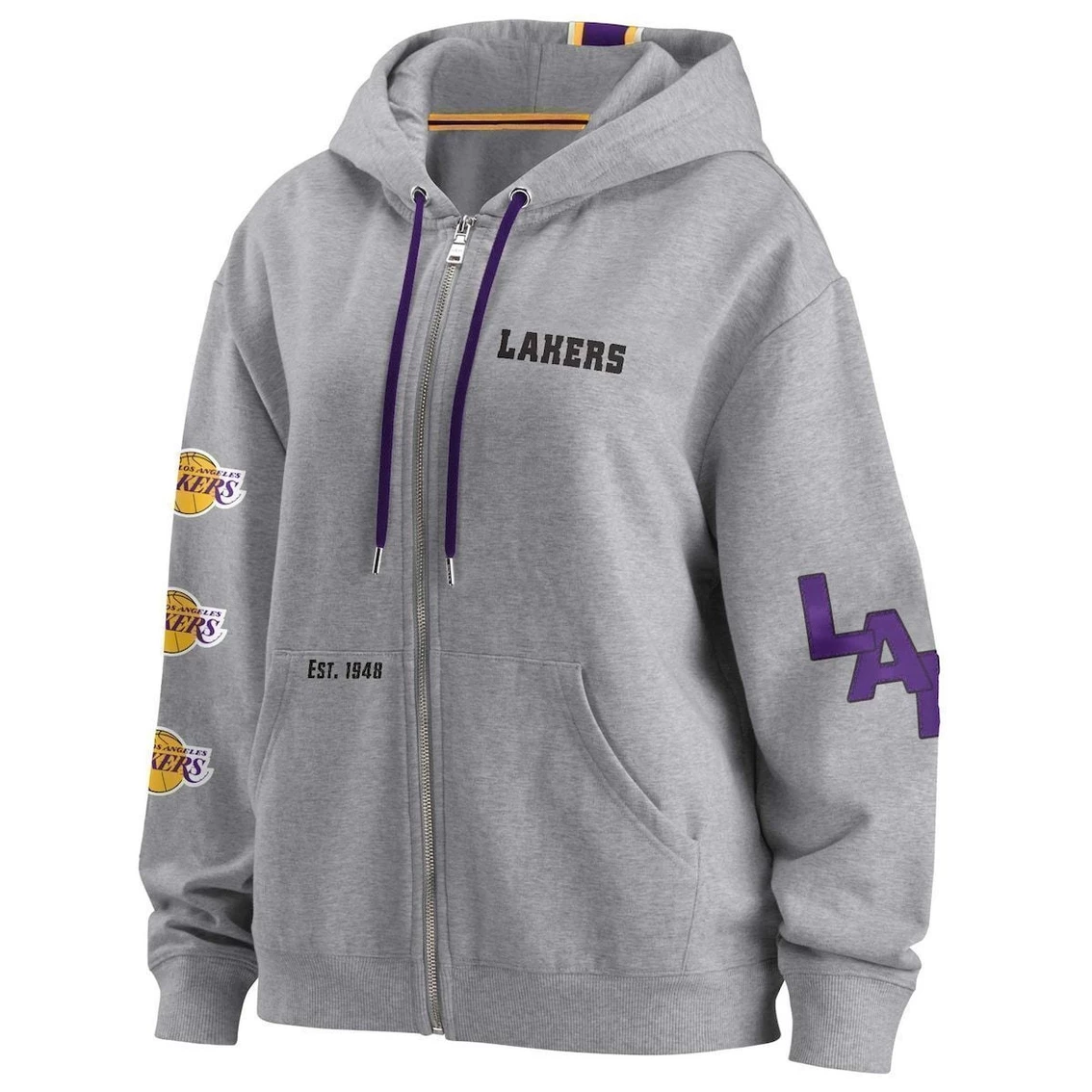Coupon π Women's WEAR By Erin Andrews Heathered Gray Los Angeles Lakers Taped Full-Zip Hoodie π - Image 3