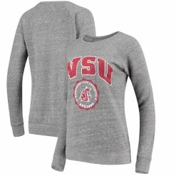 Flash Sale ⌛ Women's Pressbox Heathered Gray Washington State Cougars Edith Vintage Knobi Pullover Sweatshirt 🎁