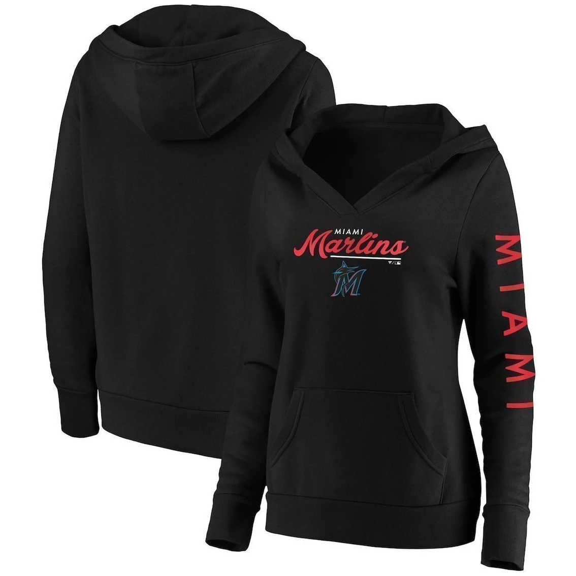 Outlet π Women's Fanatics Branded Black Miami Marlins Core High Class Crossover Pullover Hoodie π