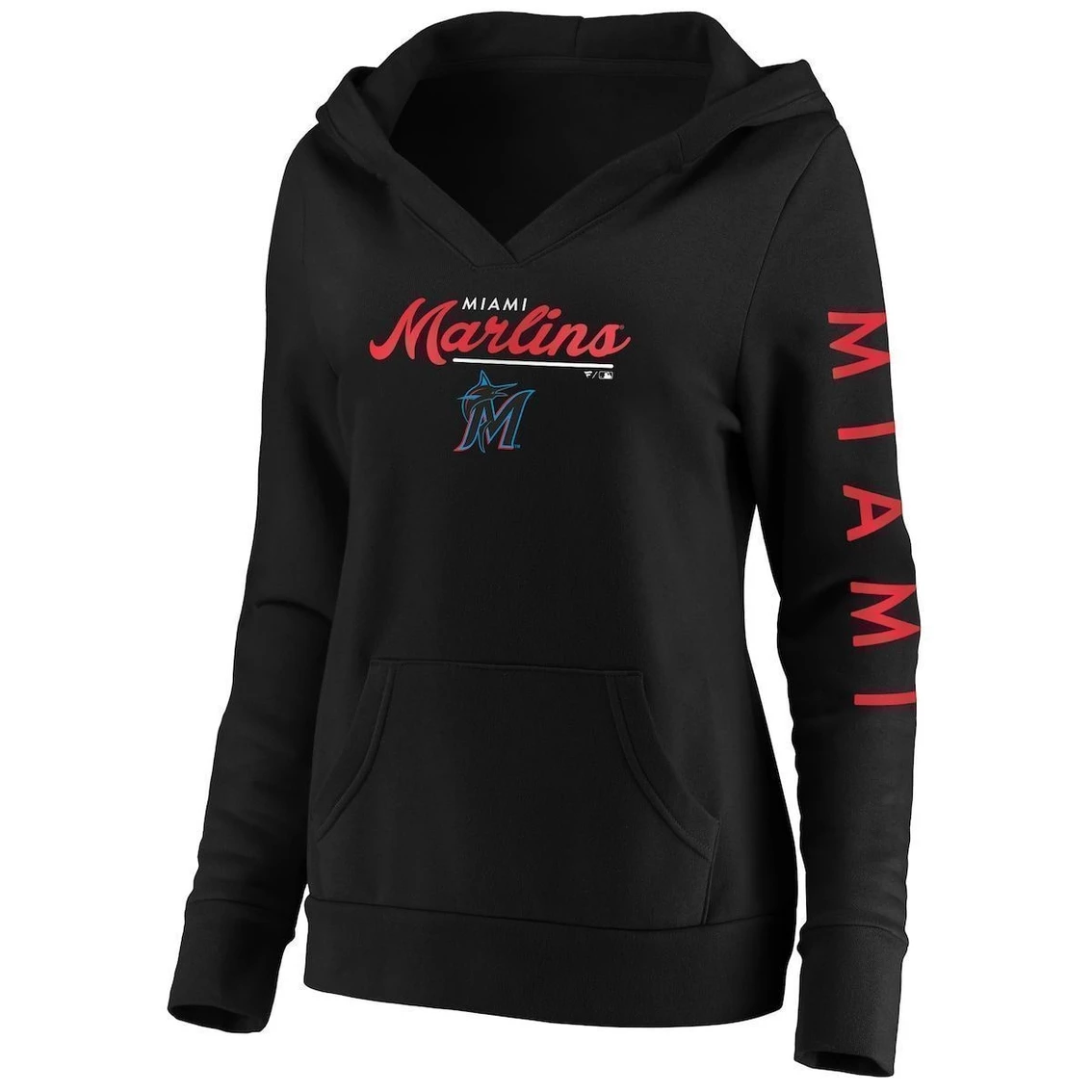 Outlet π Women's Fanatics Branded Black Miami Marlins Core High Class Crossover Pullover Hoodie π - Image 3