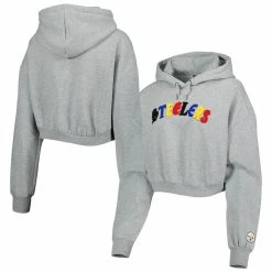 Cheapest 🔔 Women's The Wild Collective Gray Pittsburgh Steelers Cropped Pullover Hoodie 🔥