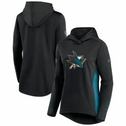 Hot Sale 🔥 Women's Fanatics Branded Black/Teal San Jose Sharks Authentic Pro Locker Room Pullover Hoodie 🧨