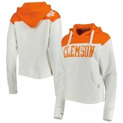 Discount π― Women's Pressbox White/Orange Clemson Tigers Chicago 2-Hit Yoke Pullover Hoodie π