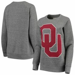 Promo β Women's Pressbox Heathered Gray Oklahoma Sooners Big Team Logo Knobi Fleece Tri-Blend Crew Neck Sweatshirt β¨