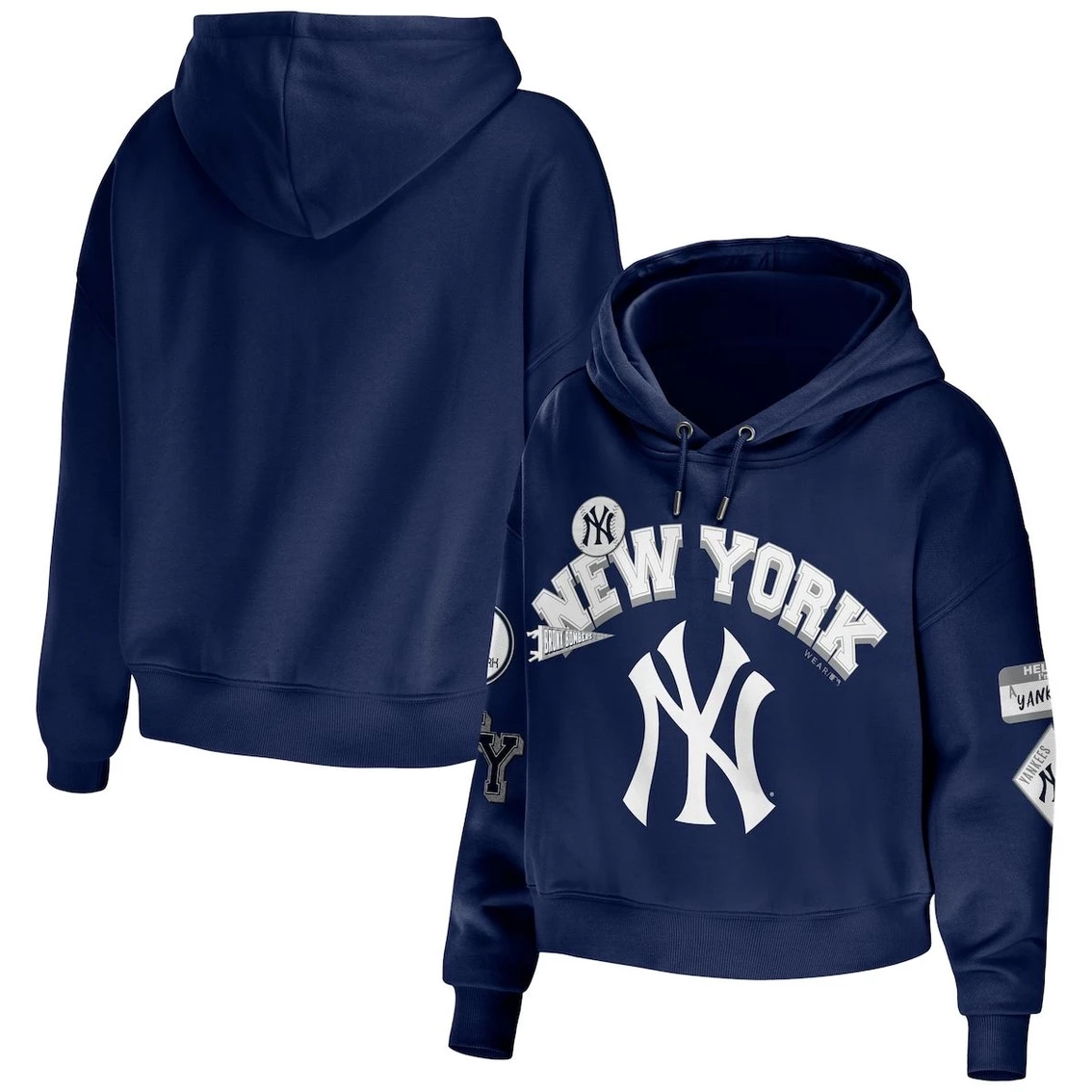 Best reviews of β€οΈ Women's WEAR By Erin Andrews Navy New York Yankees Plus Size Patches Cropped Pullover Hoodie π