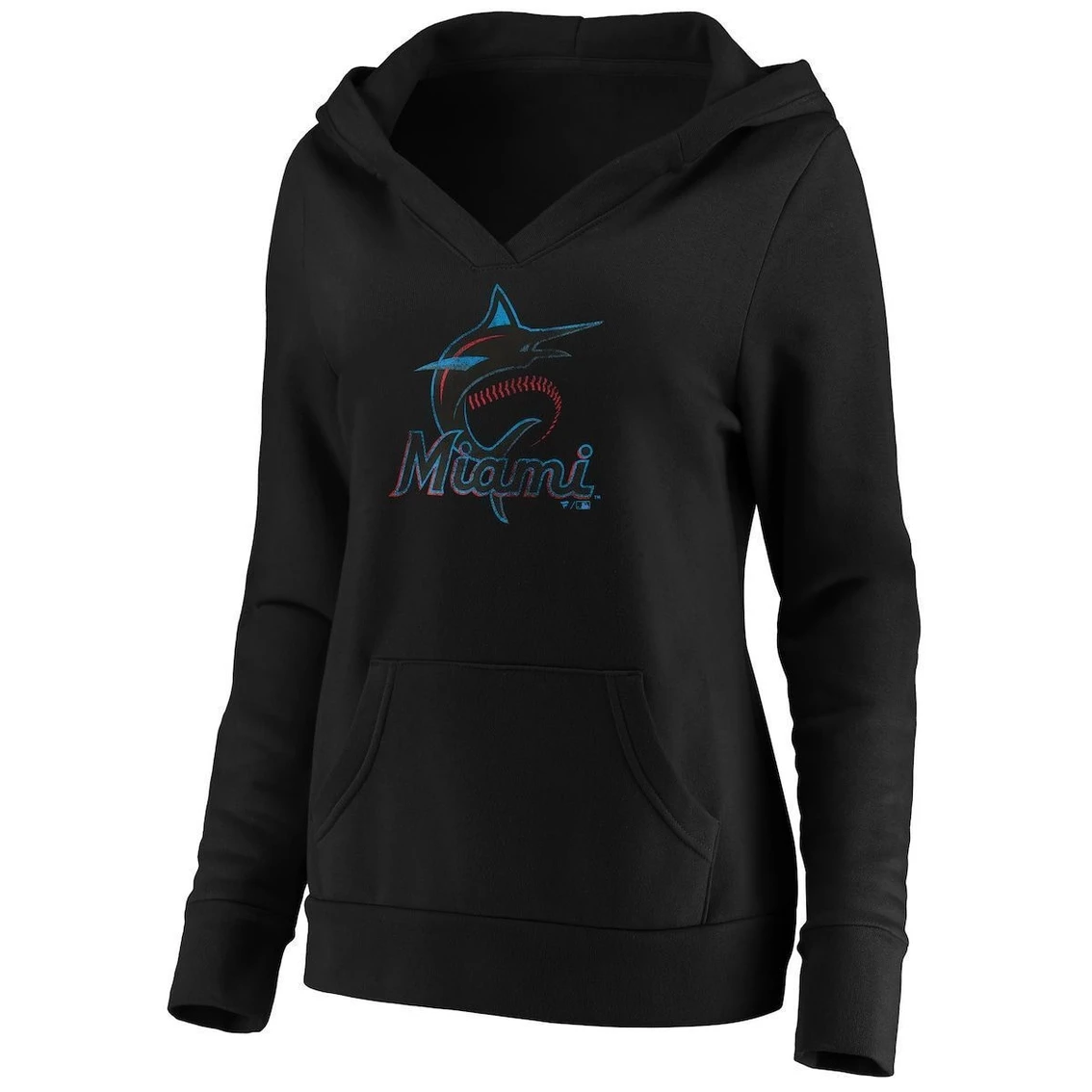 Cheap π Women's Fanatics Branded Black Miami Marlins Core Team Crossover V-Neck Pullover Hoodie 𧨠- Image 3
