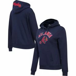 Outlet 😀 Women's Pro Standard Navy Atlanta Braves Classic Fleece Pullover Hoodie 🥰