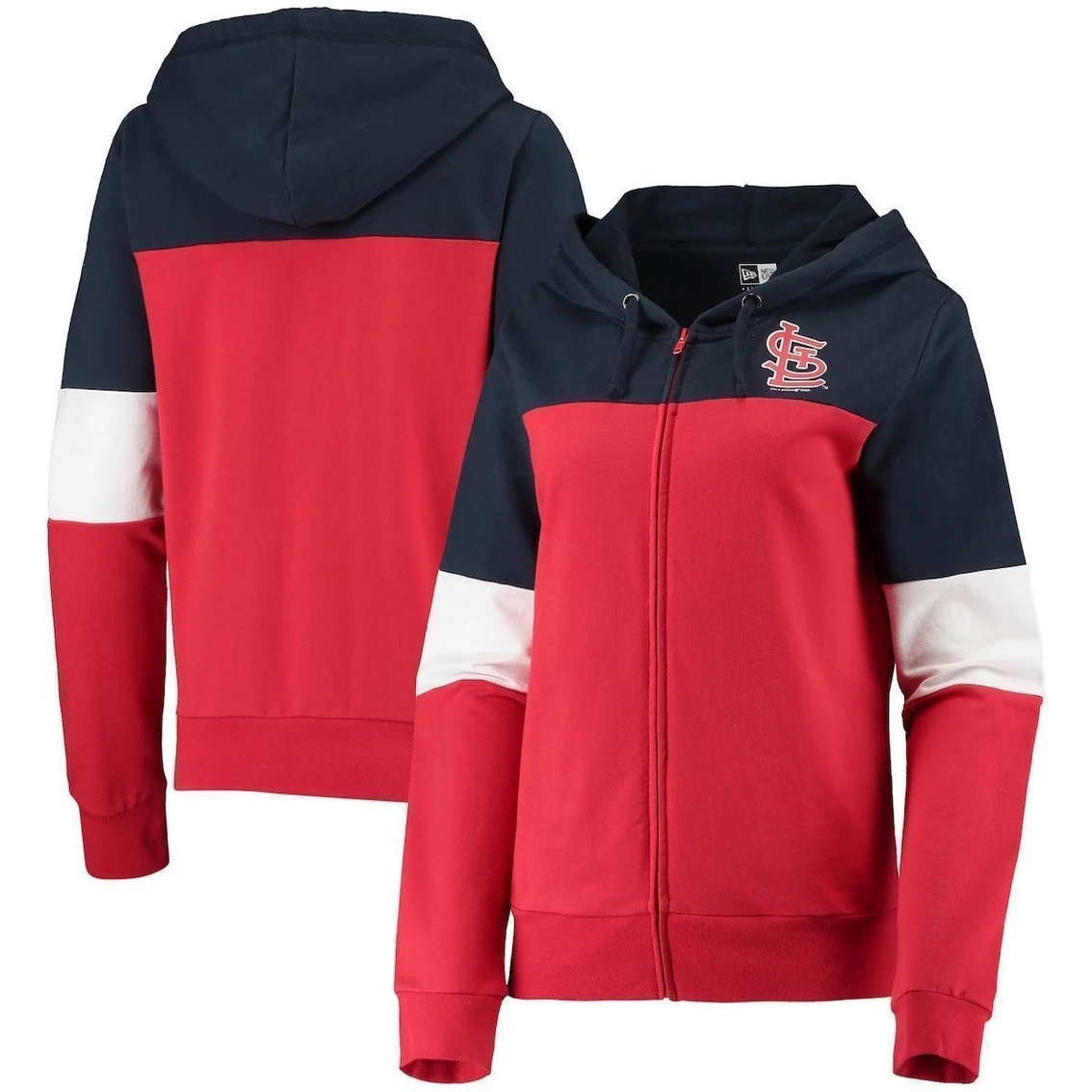 Best deal π Women's New Era Red St. Louis Cardinals Colorblock French Terry Full-Zip Hoodie β¨ - Image 2