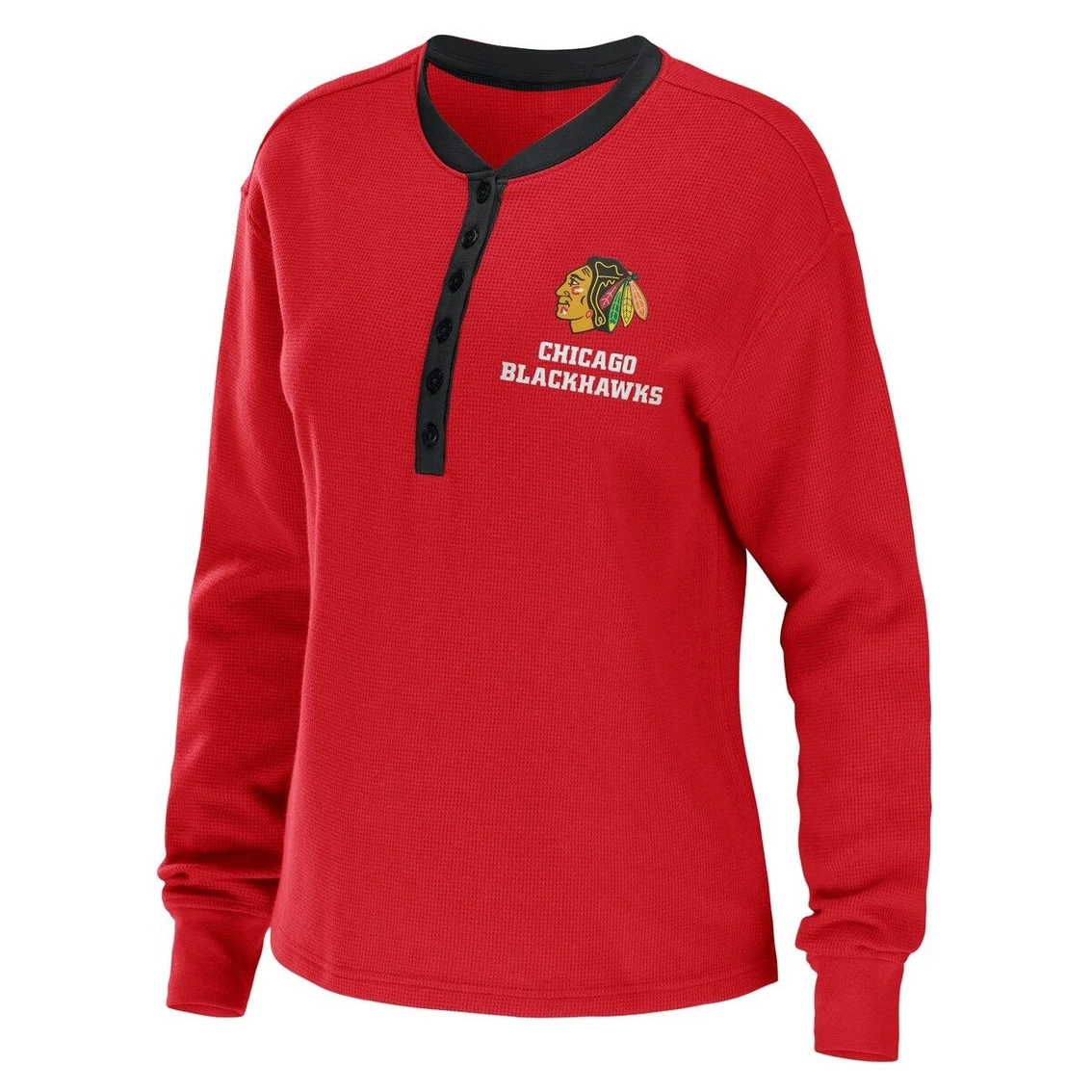 Top 10 π― Women's WEAR By Erin Andrews Red Chicago Blackhawks Waffle Henley Long Sleeve T-Shirt π - Image 3