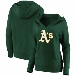 Best Sale 𧨠Women's Fanatics Branded Green Oakland Athletics Official Logo Crossover V-Neck Pullover Hoodie π