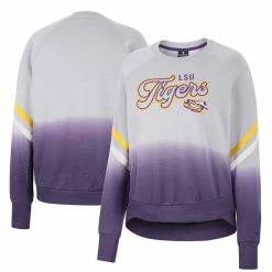 Discount π Women's Colosseum Gray LSU Tigers Cue Cards Dip-Dye Raglan Pullover Sweatshirt π