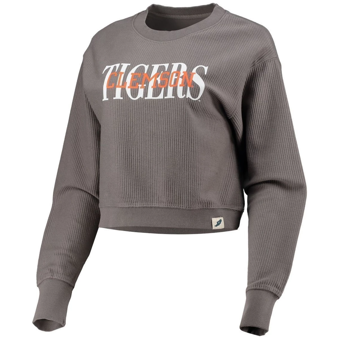 Buy β¨ Women's League Collegiate Wear Graphite Clemson Tigers Classic Corded Timber Crop Pullover Sweatshirt π - Image 3