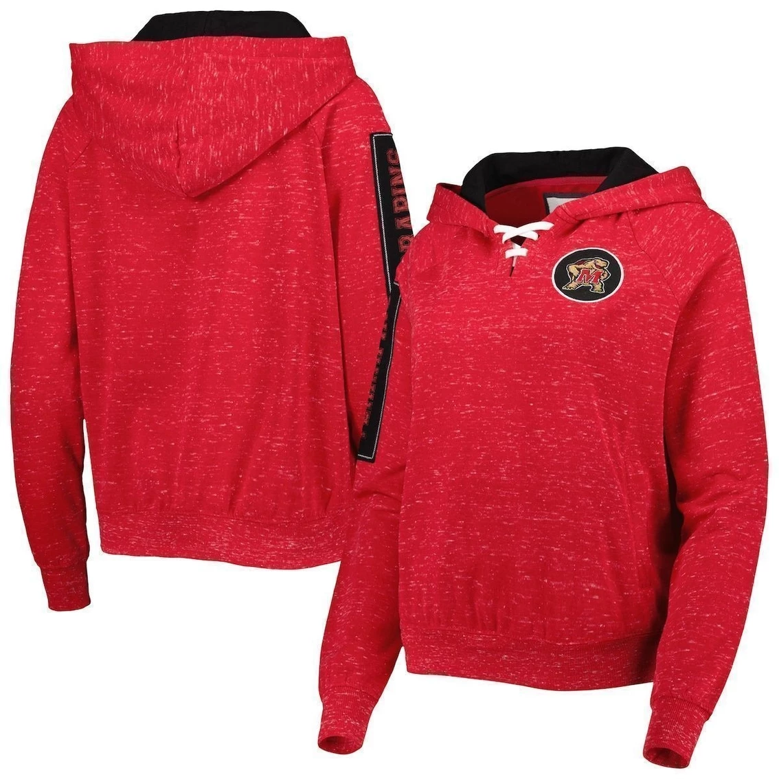 Coupon 𧨠Women's Colosseum Red Maryland Terrapins The Devil Speckle Lace-Placket Raglan Pullover Hoodie π€© - Image 2