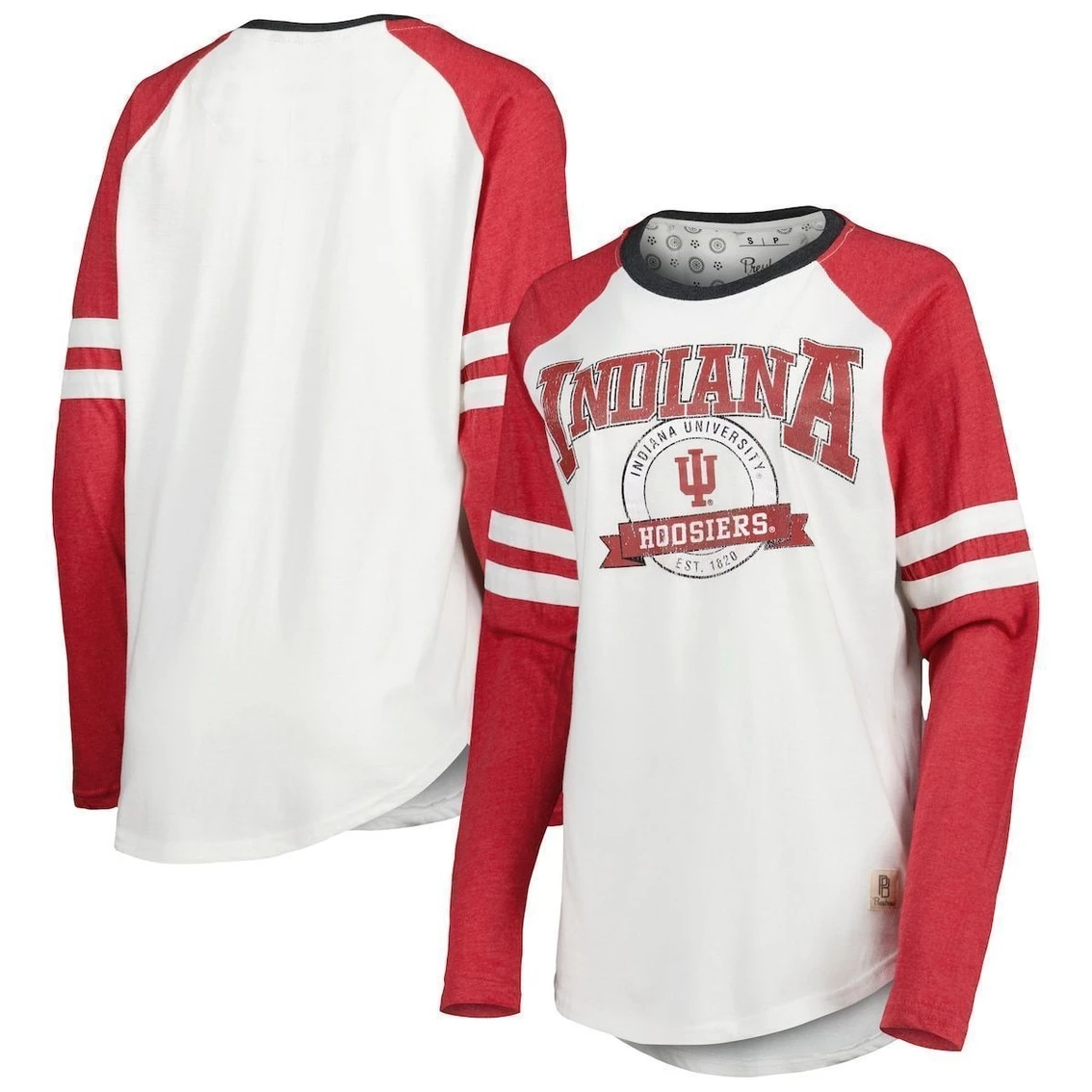 Top 10 π Women's Pressbox White/Crimson Indiana Hoosiers Brooking Sleeve Stripe Raglan Long Sleeve T-Shirt π