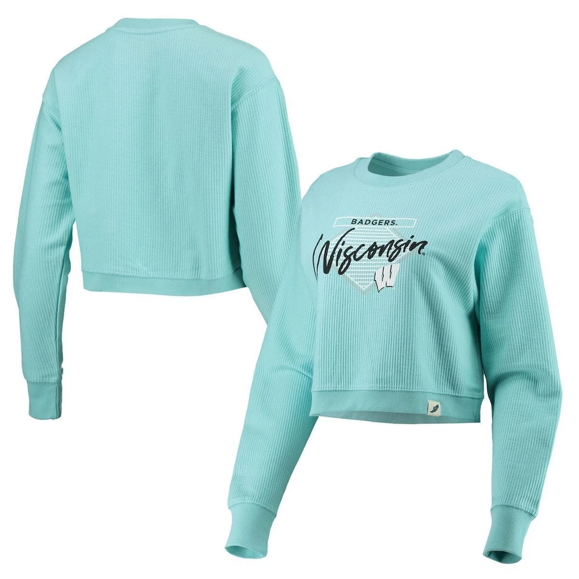 Coupon π Women's League Collegiate Wear Light Blue Wisconsin Badgers Corded Timber Crop Pullover Sweatshirt βοΈ