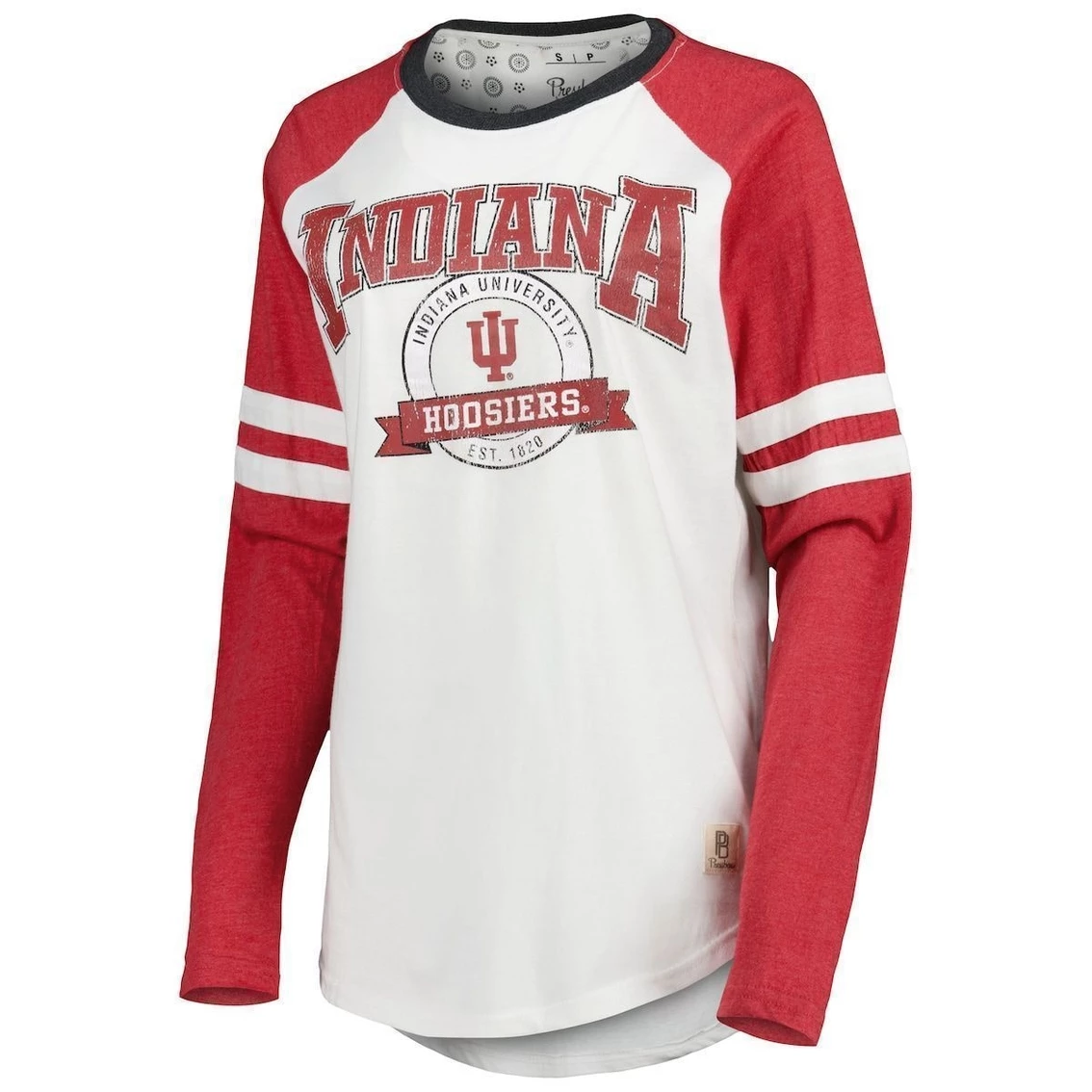 Top 10 π Women's Pressbox White/Crimson Indiana Hoosiers Brooking Sleeve Stripe Raglan Long Sleeve T-Shirt π - Image 3