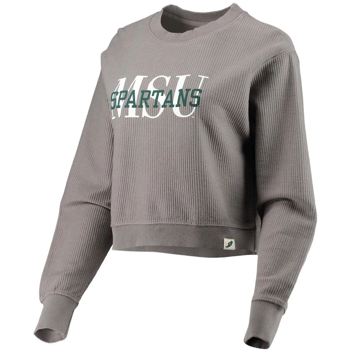 Outlet π Women's League Collegiate Wear Brown Michigan State Spartans Classic Corded Timber Crop Pullover Sweatshirt β¨ - Image 3