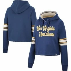 Deals π Women's Colosseum Navy West Virginia Mountaineers Retro Cropped Pullover Hoodie π₯