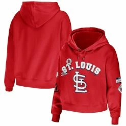 Flash Sale ❤️ Women's WEAR By Erin Andrews Red St. Louis Cardinals Modest Patches Cropped Pullover Hoodie 💯