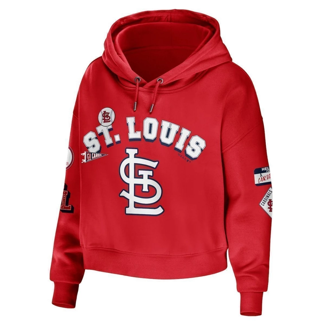 Flash Sale β€οΈ Women's WEAR By Erin Andrews Red St. Louis Cardinals Modest Patches Cropped Pullover Hoodie π― - Image 3