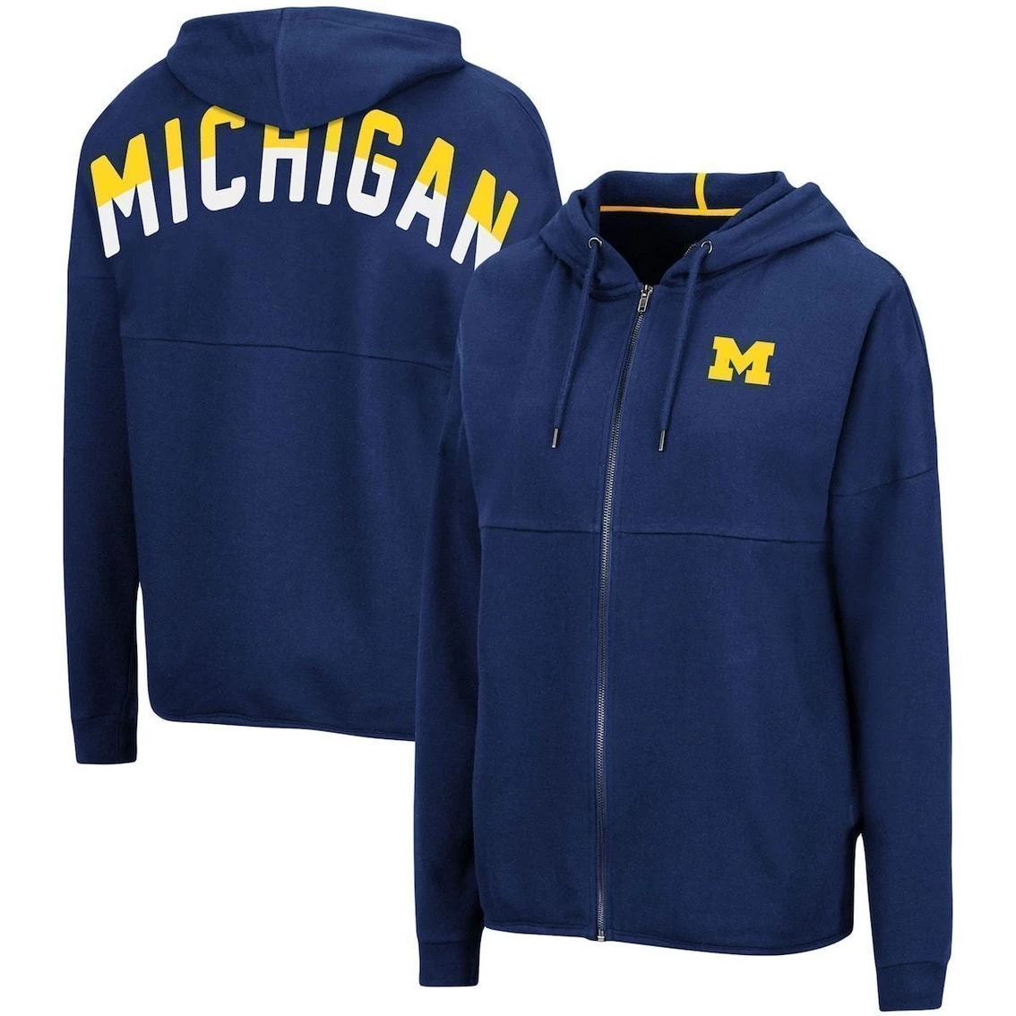 Best Pirce π Women's Colosseum Navy Michigan Wolverines Two-Hit Full-Zip Hoodie π
