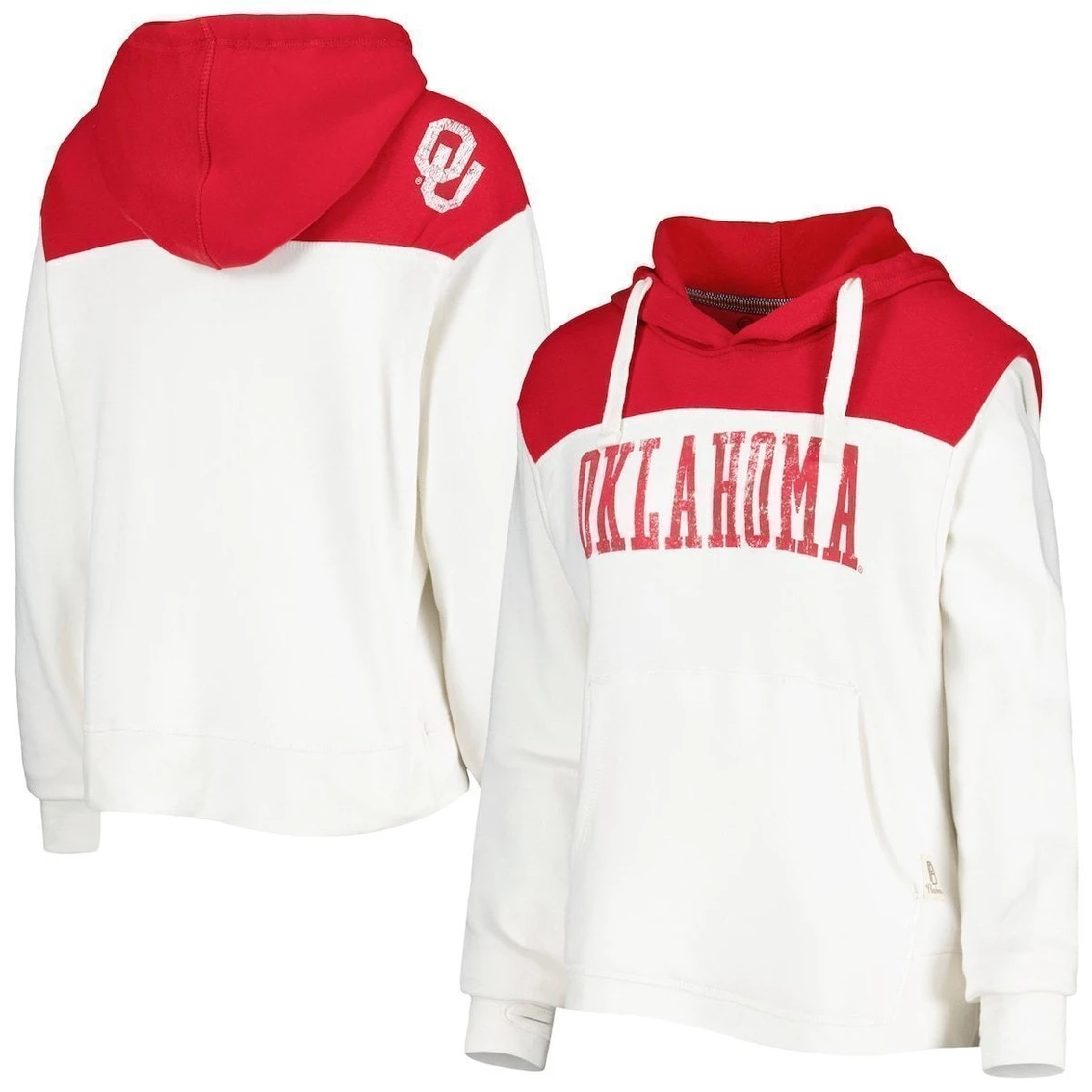 Best Pirce π Women's Pressbox White/Crimson Oklahoma Sooners Chicago 2-Hit Yoke Pullover Hoodie π - Image 2