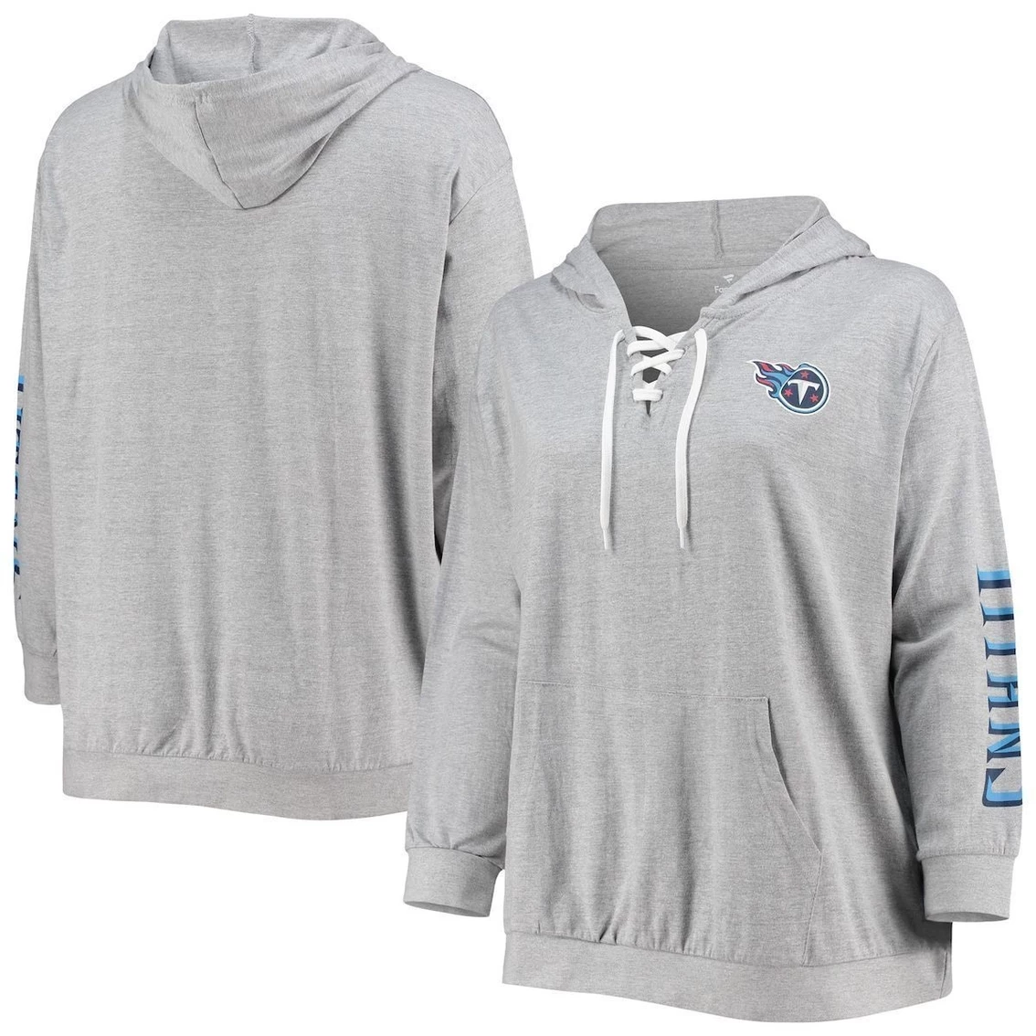 Coupon β Women's Fanatics Branded Heathered Gray Tennessee Titans Plus Size Lace-Up Pullover Hoodie π