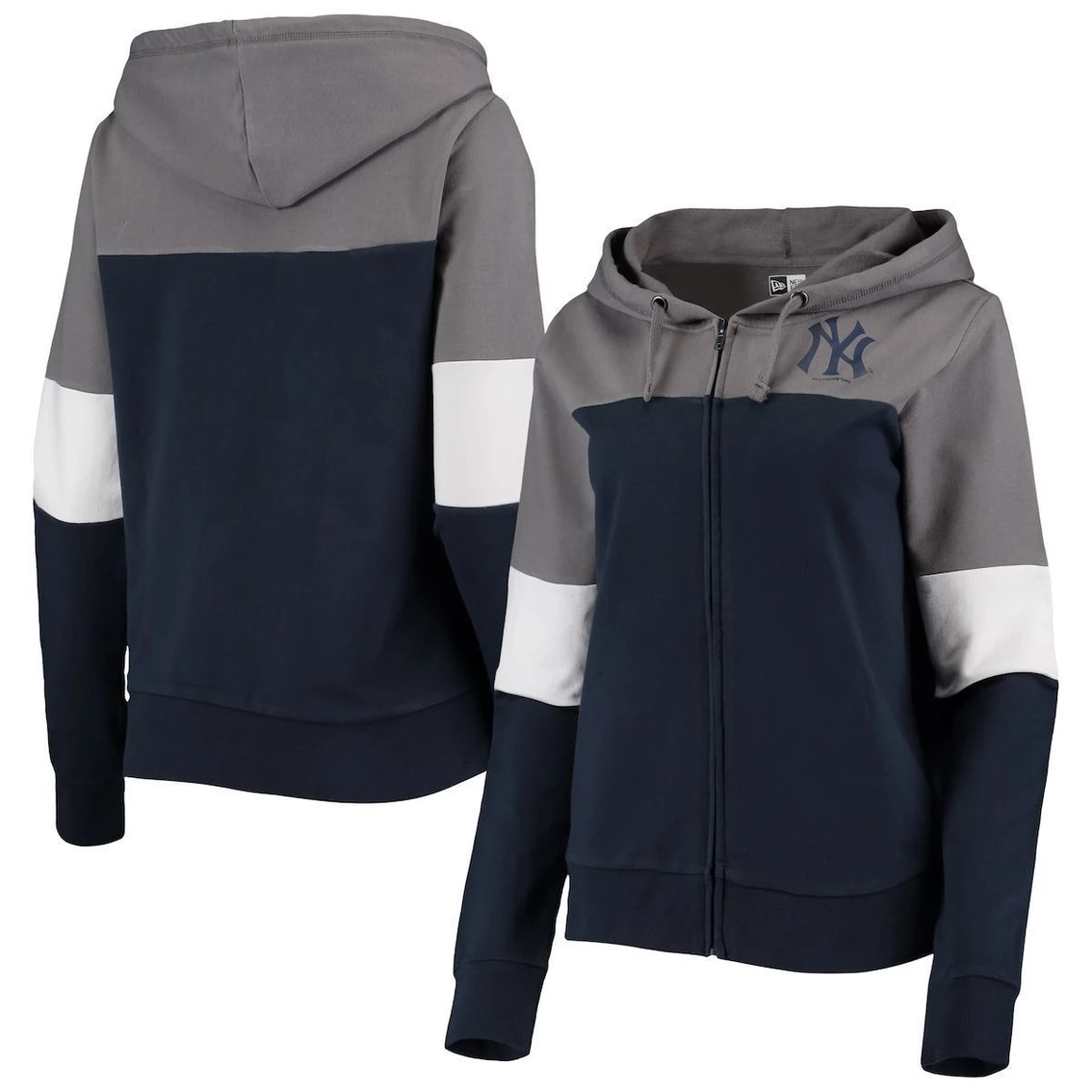 Promo π Women's New Era Navy New York Yankees Colorblock French Terry Full-Zip Hoodie π - Image 2