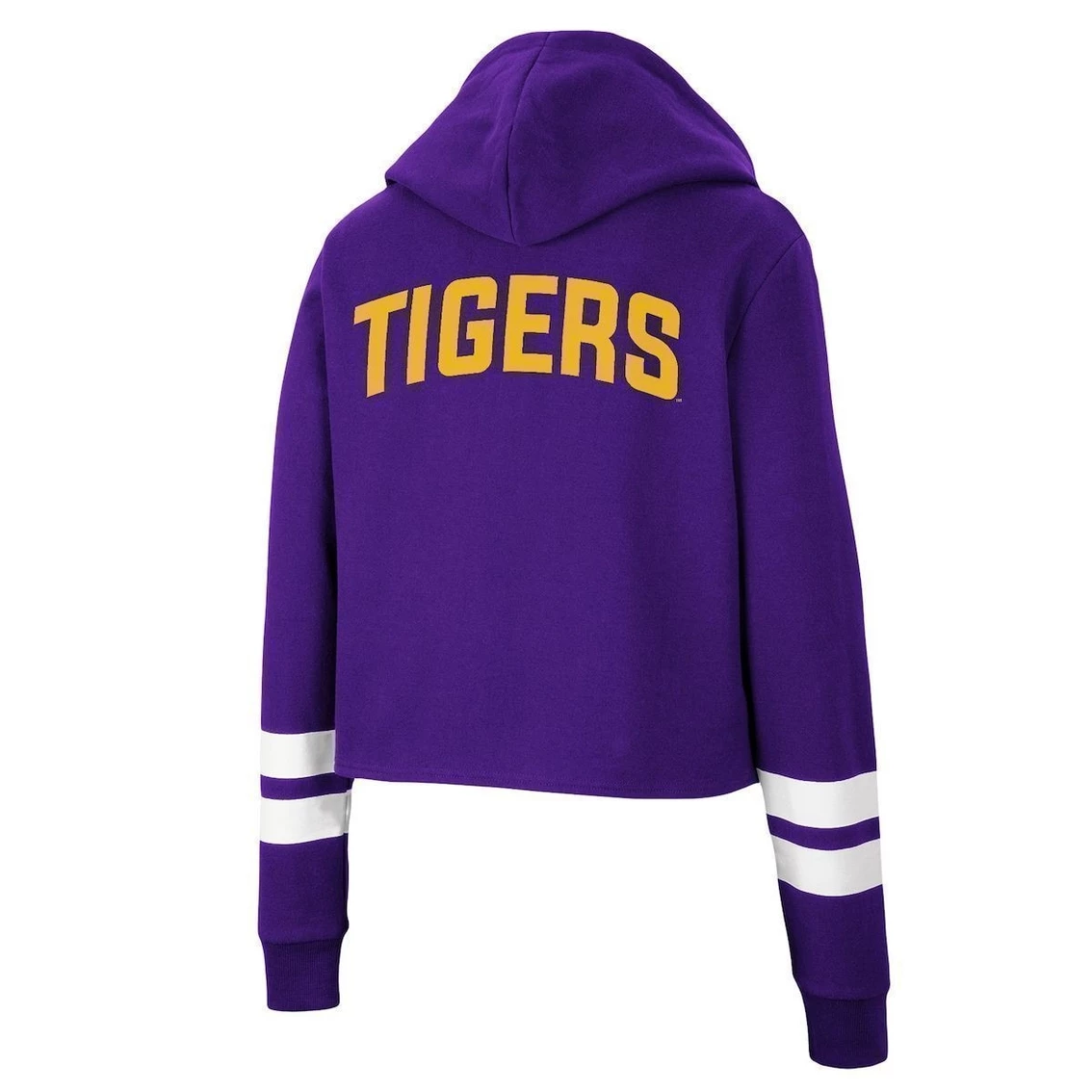 Buy β Women's Colosseum Purple LSU Tigers Throwback Stripe Cropped Pullover Hoodie β€οΈ - Image 4