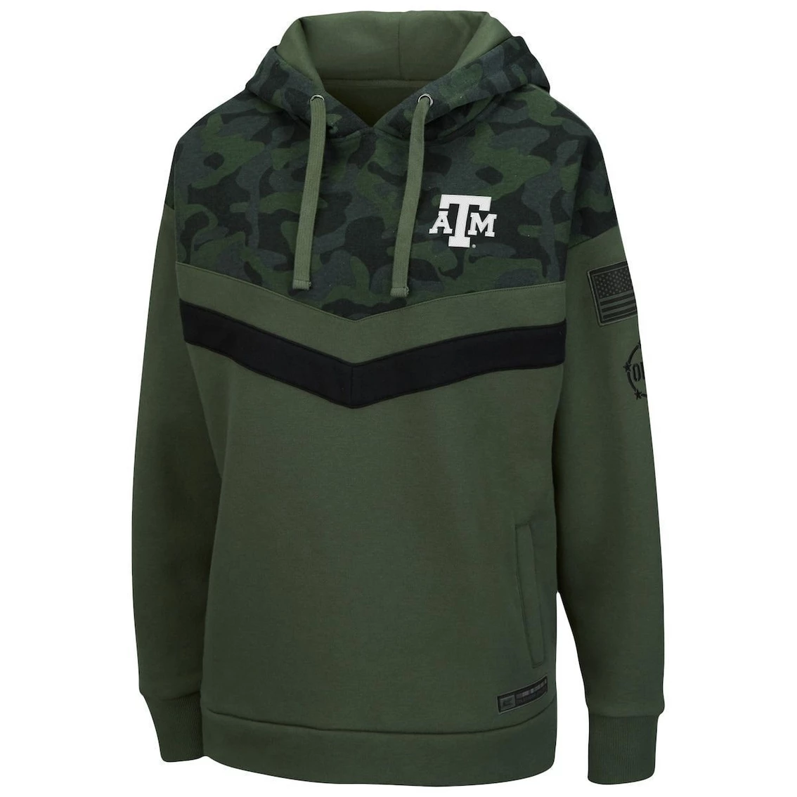 Best Sale π― Women's Colosseum Olive/Camo Texas A&M Aggies OHT Military Appreciation Extraction Chevron Pullover Hoodie π - Image 3