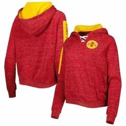 Deals π₯ Women's Colosseum Cardinal Iowa State Cyclones The Devil Speckle Lace-Placket Raglan Pullover Hoodie π