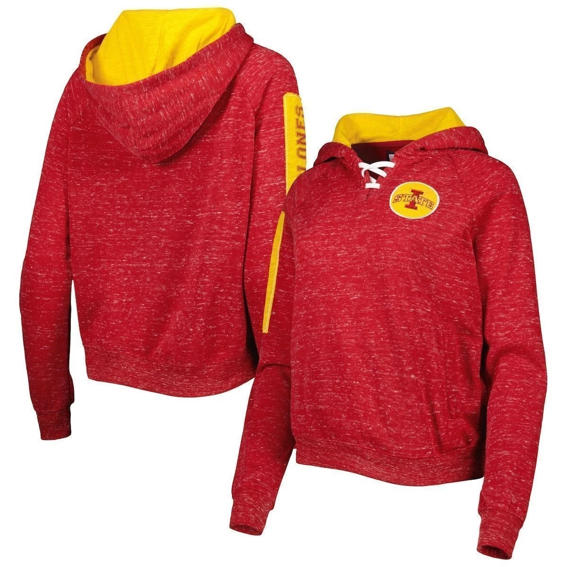 Deals π₯ Women's Colosseum Cardinal Iowa State Cyclones The Devil Speckle Lace-Placket Raglan Pullover Hoodie π - Image 2