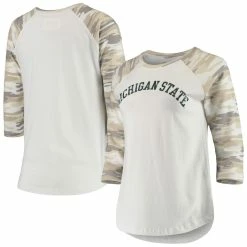 Brand new 🔔 Camp David 👩 Women's White/Camo Michigan State Spartans Boyfriend ⚾ Baseball Raglan 3/4-Sleeve T-Shirt ✨