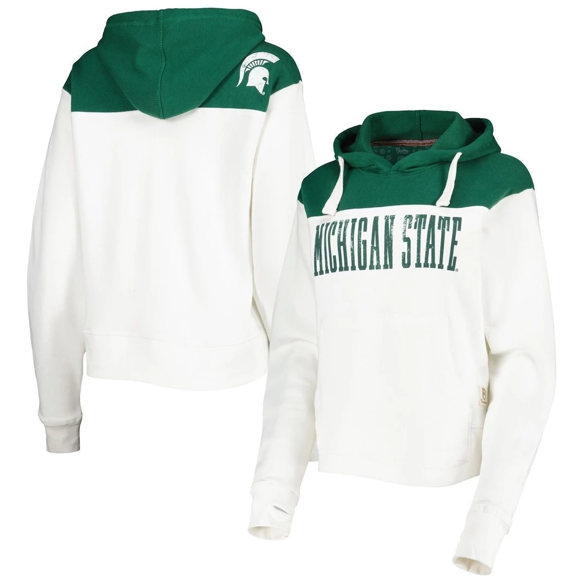Buy π Women's Pressbox White/Green Michigan State Spartans Chicago 2-Hit Yoke Pullover Hoodie β - Image 2
