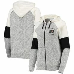 Budget 𧨠Women's Touch Black/Cream Philadelphia Flyers Big League Space-Dye Raglan Full-Zip Hoodie βοΈ