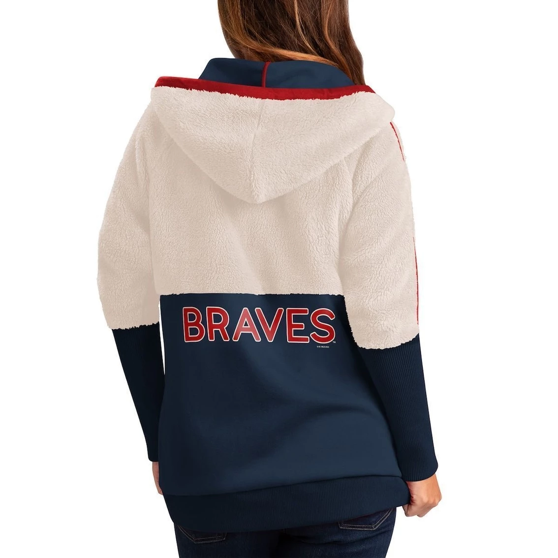 Cheapest π― Women's G-III 4Her By Carl Banks Oatmeal/Navy Atlanta Braves Shuffle It Raglan Full-Zip Hoodie β€οΈ - Image 3