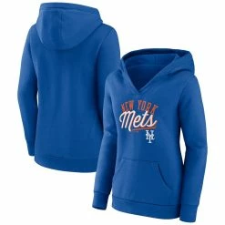 New 🛒 Women's Fanatics Branded Royal New York Mets Simplicity Crossover V-Neck Pullover Hoodie 🤩