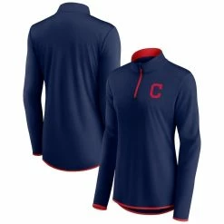 Best Sale π₯ Women's Fanatics Branded Navy/Red Cleveland Indians Primary Logo Quarter-Zip Jacket π₯°
