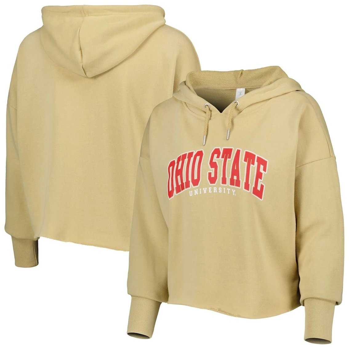 Best Pirce π Women's ZooZatz Tan Ohio State Buckeyes Core University Cropped French Terry Pullover Hoodie π