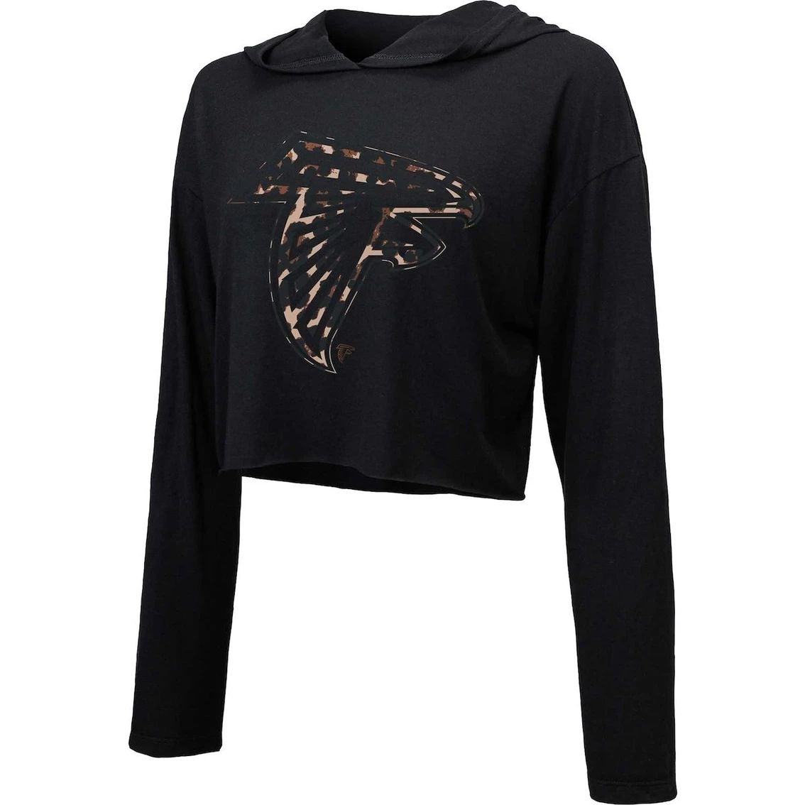 Discount π Women's Majestic Threads Black Atlanta Falcons Leopard Cropped Pullover Hoodie π― - Image 3