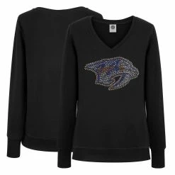 Best deal 👍 Women's Cuce Black Nashville Predators Rhinestone V-Neck Pullover Sweatshirt ✨
