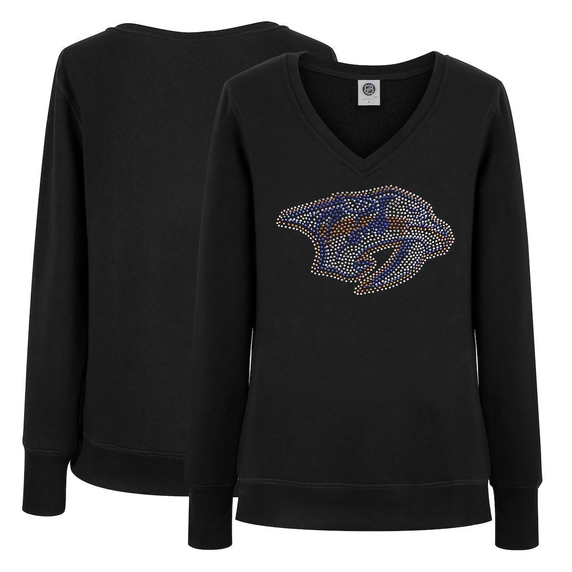 Best deal π Women's Cuce Black Nashville Predators Rhinestone V-Neck Pullover Sweatshirt β¨