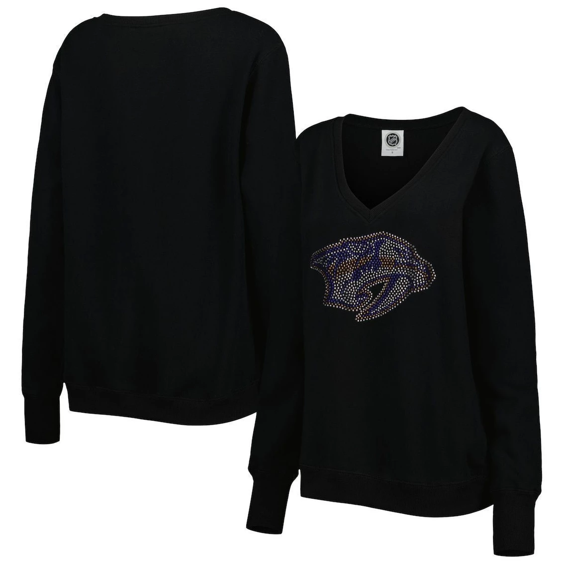 Best deal π Women's Cuce Black Nashville Predators Rhinestone V-Neck Pullover Sweatshirt β¨ - Image 2