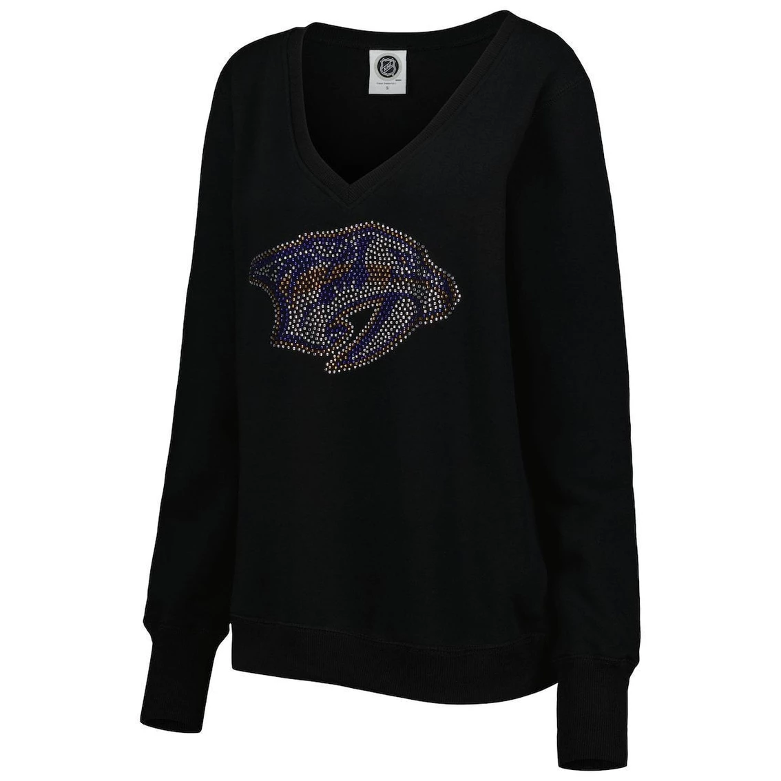 Best deal π Women's Cuce Black Nashville Predators Rhinestone V-Neck Pullover Sweatshirt β¨ - Image 3