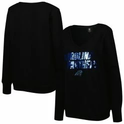 Brand new 🧨 Women's Cuce Black Carolina Panthers Sequin Logo V-Neck Pullover Sweatshirt 💯