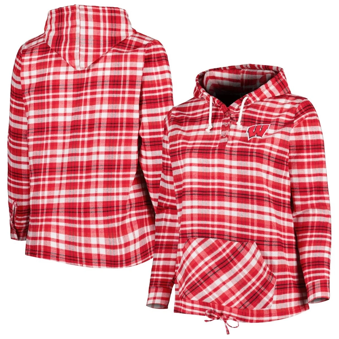 Cheapest π Profile π© Women's Red/Black Wisconsin Badgers Plus Size Mainstay Plaid Henley Raglan Pullover Hoodie π€©